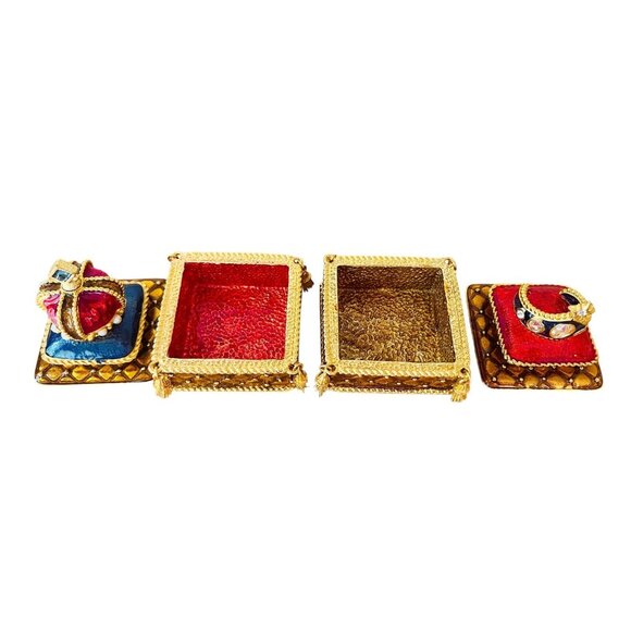 King Queen Crown Enamel Trinket Boxes Set of 2 Ring Jewelry Holder Wedding - Picture 8 of 12